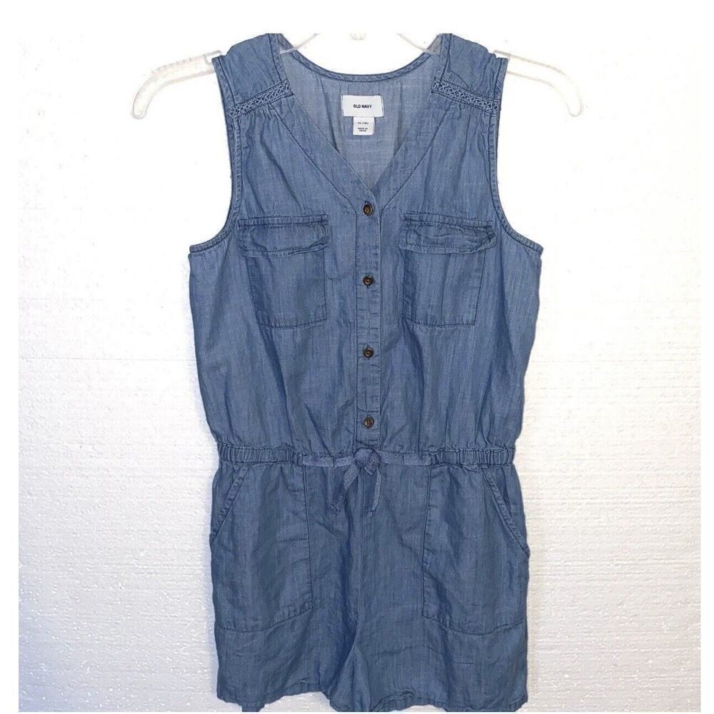 OLD NAVY Girls Size XL 14 Blue Denim Lightweight Sleeveless Shorts Romper